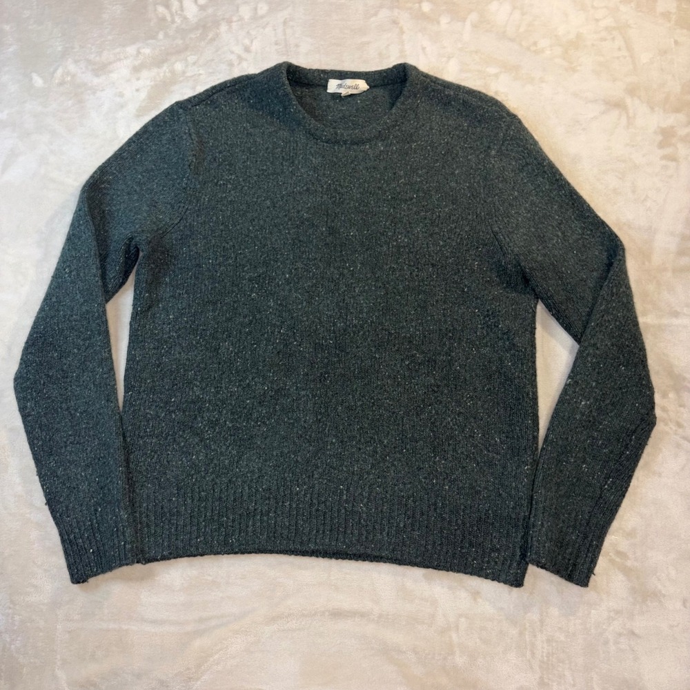 Madewell Mens Merino Wool Alpaca Blend Crewneck Sweater Green Marl Large